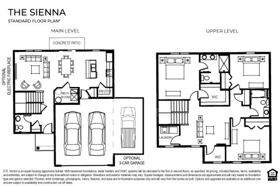 2D floor plan layout for the The Sienna by D.R. Horton in Thornton Townes, Raleigh, NC (Image 4).