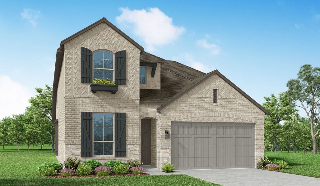 Representative exterior photo of a completed home built from the Griffith Plan by Highland Homes in 6 Creeks at Waterridge: 45ft. lots, Kyle, TX (Image 2).