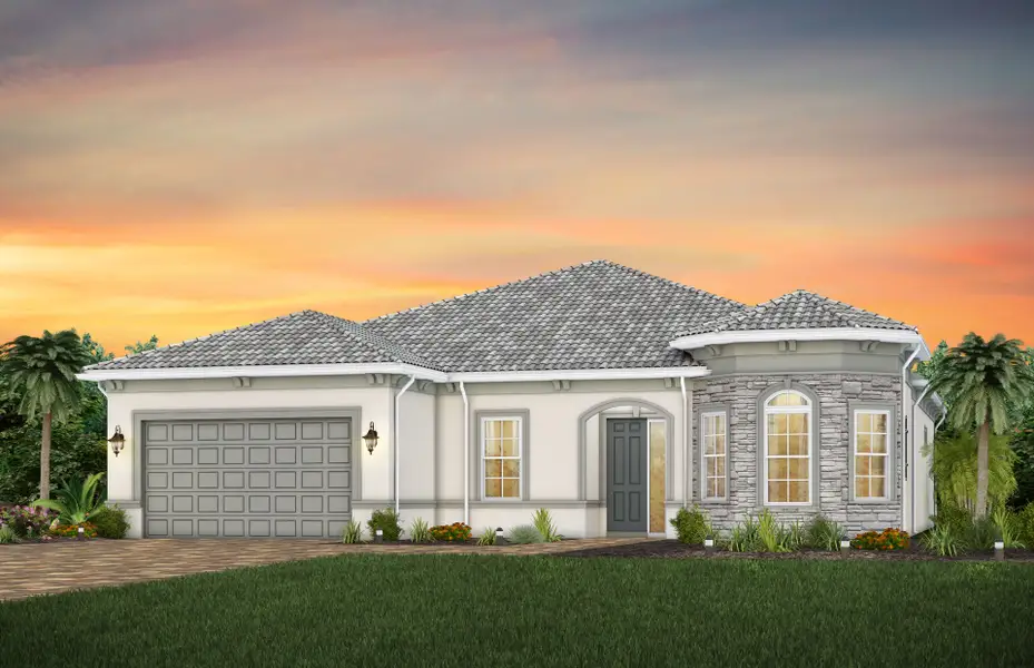Front exterior of a new home in Avondale at Avenir, Palm Beach Gardens, FL, highlighting curb appeal (Image 21).