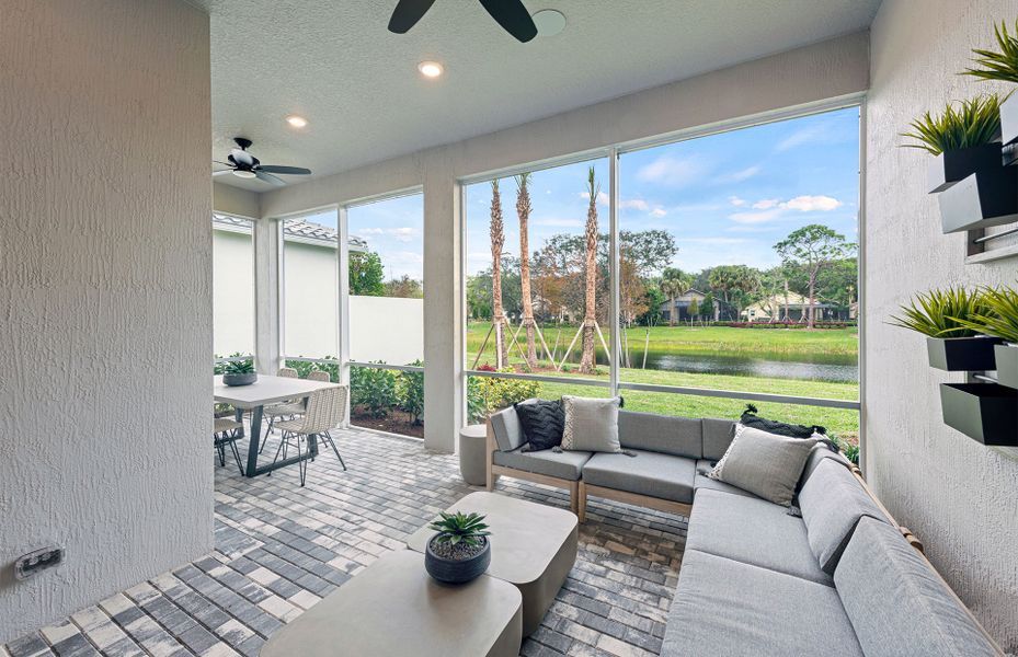Exterior details and patio area of a home in Del Webb Tradition, Port St. Lucie (Image 2).