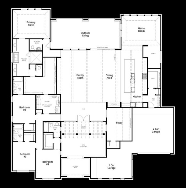 2D floor plan layout for the Magnolia by Highland Homes in Veramendi, New Braunfels, TX (Image 3).