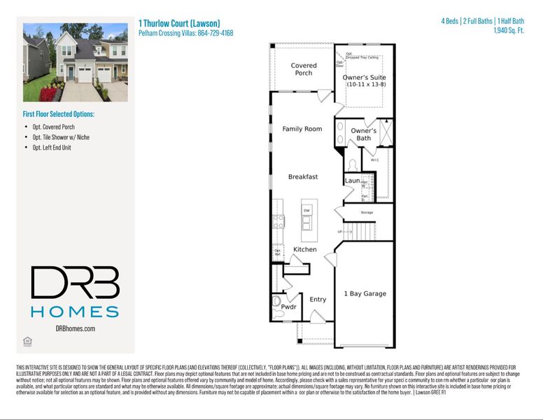 2D floor plan layout of this home in Pelham Crossing Villas, Greenville, SC (Image 5).