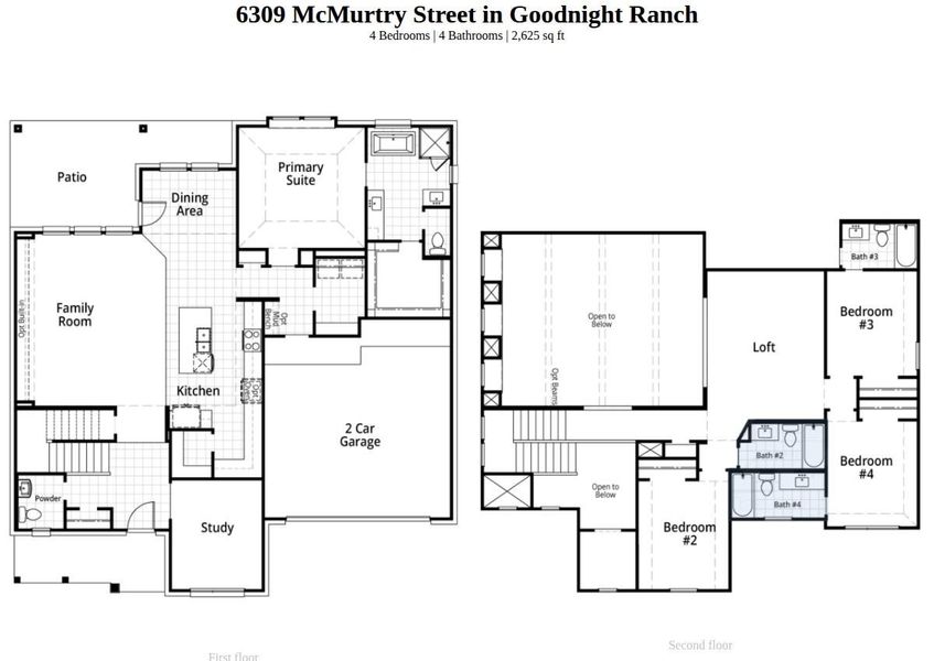 2D floor plan layout of this home in Goodnight Ranch, Austin, TX (Image 2).