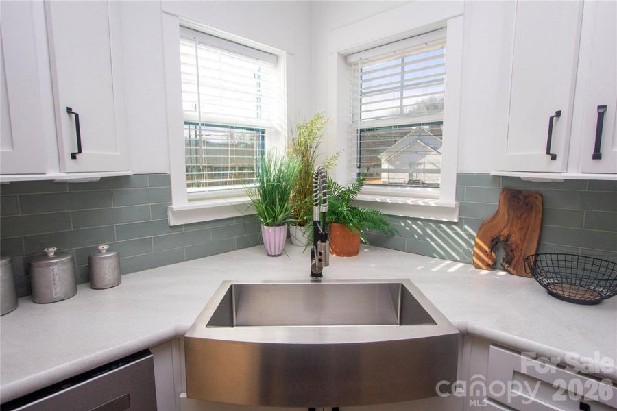View of the chapel across the road and the mountains in the distance