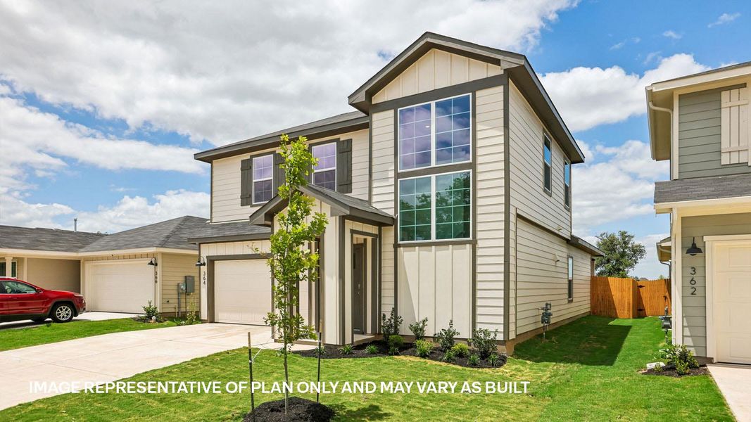 Representative exterior photo of a completed home built from the The Kendall by D.R. Horton in Valverde, Bastrop, TX (Image 21).