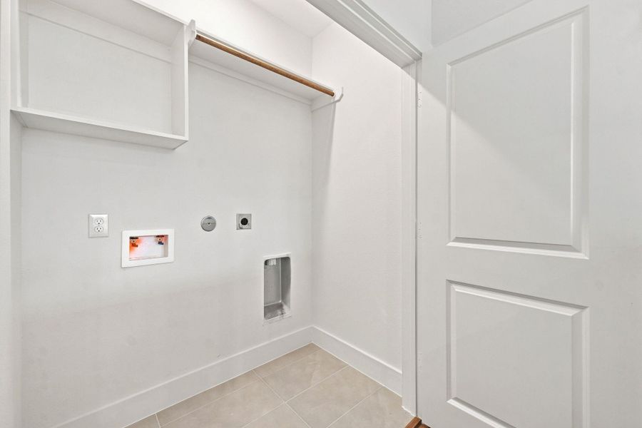 Dedicated laundry room with washer and dryer connections, built-in storage, and convenient hanging space. Dedicated laundry room with washer and dryer connections, built-in storage, and convenient hanging space.