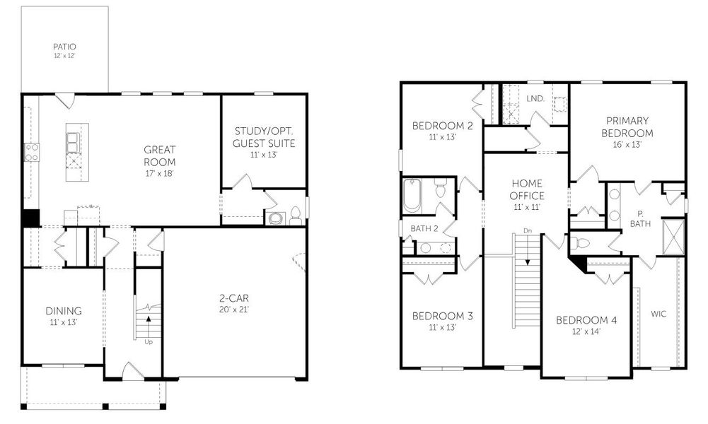 2D floor plan layout for the Morganton - Single Family Homes by Dream Finders Homes in The Settlement, Simpsonville, SC (Image 3).