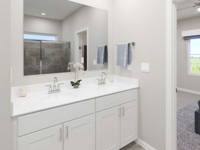 Dual vanities perfect for getting ready.