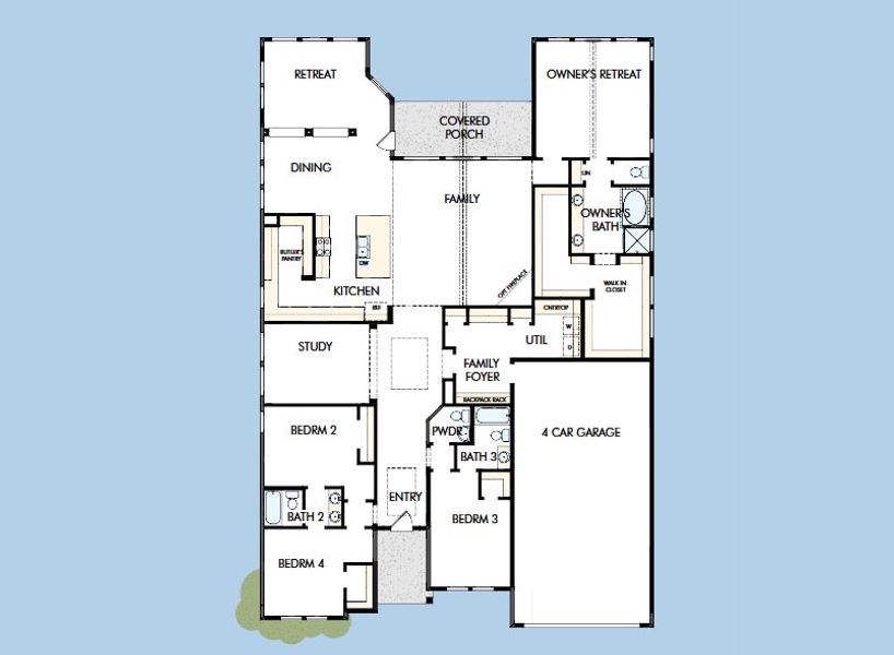 2D floor plan layout for the The Leeward by David Weekley Homes in Prairieland Village 60' Homesites, Cypress, TX (Image 4).