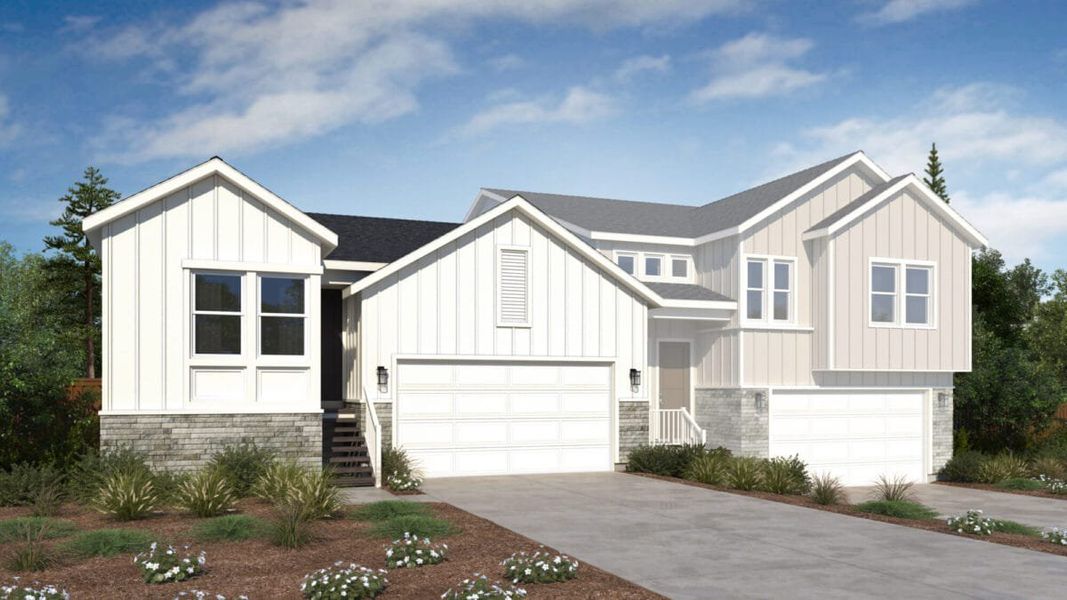 Representative exterior photo of a completed home built from the The Sunlight by BLVD Builders in Hillside at Castle Rock, Castle Rock, CO (Image 1). Representative exterior photo of a completed home built from the The Sunlight by BLVD Builders in Hillside at Castle Rock, Castle Rock, CO (Image 1).