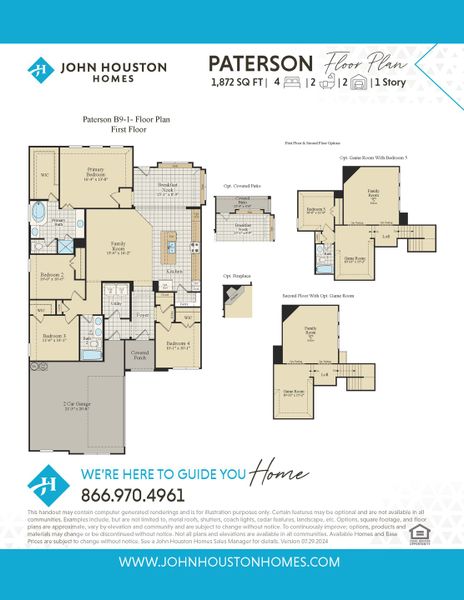 2D floor plan layout for the Paterson by John Houston Homes in BridgeWater - Phase 1, Midlothian, TX (Image 3).