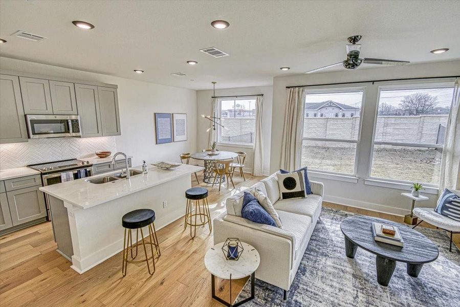 Furnished interior view inside a new home in Townhomes at Gattis, Round Rock (Image 7). Furnished interior view inside a new home in Townhomes at Gattis, Round Rock (Image 7).