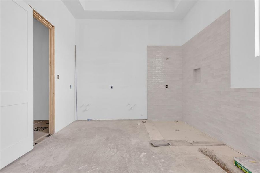 Bathroom with tiled shower Bathroom with tiled shower