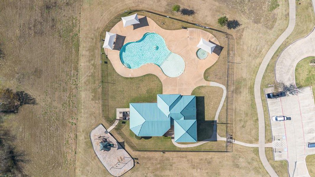 Aerial view of a pool area