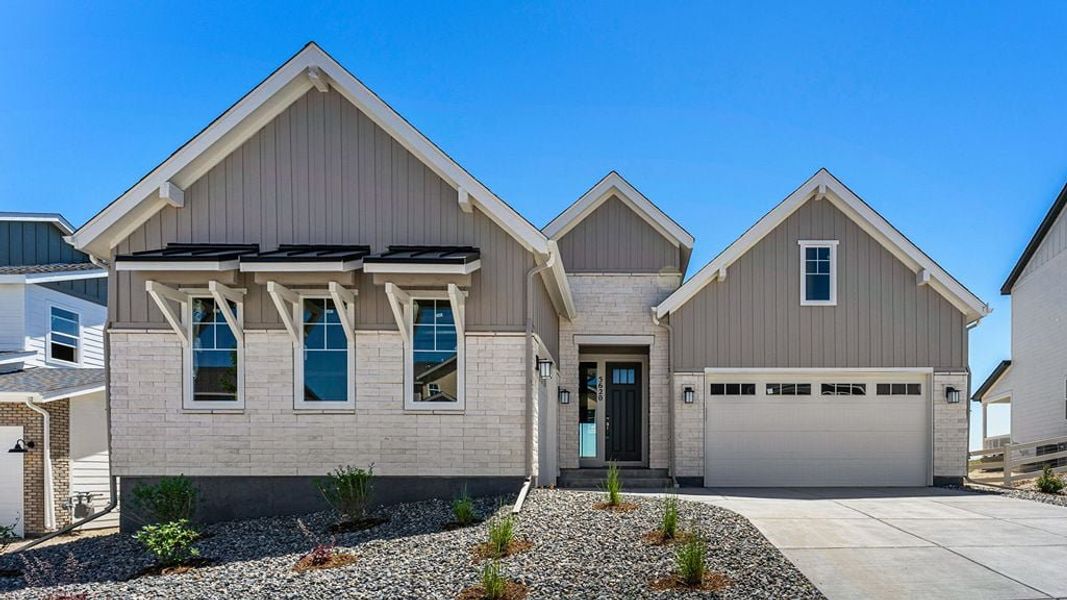 Representative exterior photo of a completed home built from the Columbine by Taylor Morrison in Hillside at Crystal Valley Destination Collection, Castle Rock, CO (Image 1). Representative exterior photo of a completed home built from the Columbine by Taylor Morrison in Hillside at Crystal Valley Destination Collection, Castle Rock, CO (Image 1).