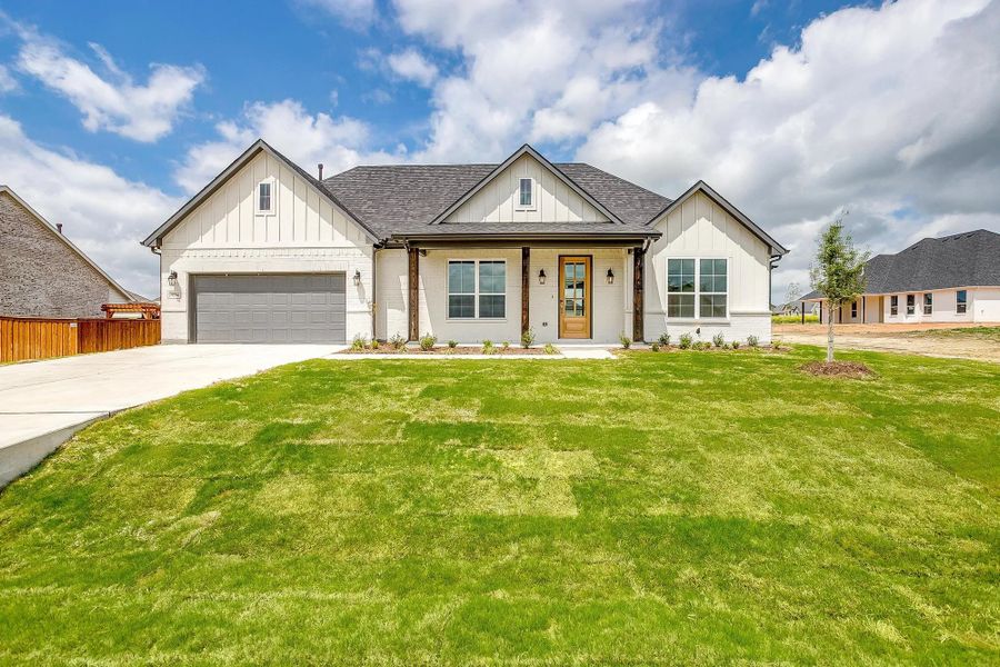 Representative exterior photo of a completed home built from the The Brazos by Elmwood Custom Homes in Matthews Farm, Venus, TX (Image 2). Representative exterior photo of a completed home built from the The Brazos by Elmwood Custom Homes in Matthews Farm, Venus, TX (Image 2).