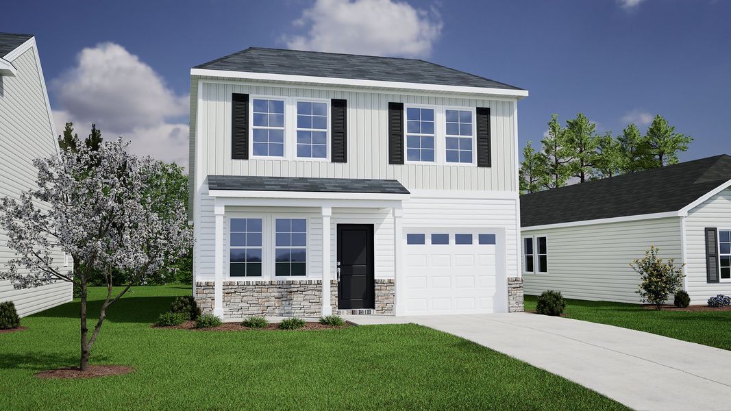 Representative exterior photo of a completed home built from the Atkinson - Genesis Value Collection by Mungo Homes in Leander Lee Preserve, Lillington, NC (Image 6).
