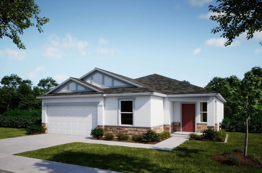 Front exterior of a new home in Sorrento & Mount Dora, Sorrento, FL, highlighting curb appeal (Image 1).