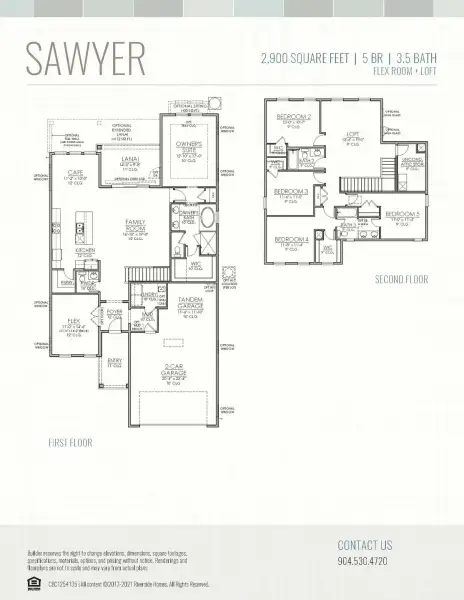 2D floor plan layout for the Sawyer by Riverside Homes in Sagebrush at EverRange, Jacksonville, FL (Image 5).