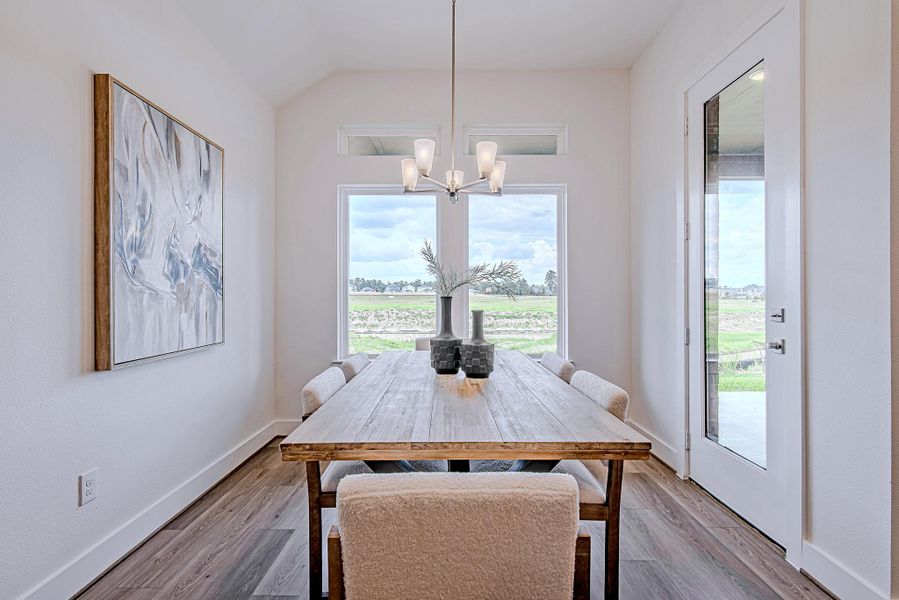 The dining area is sun-drenched and ready for everything from pancakes to prosecco. Anchored by oversized windows and easy access to the patio, it’s a bright spot in more ways than one. The dining area is sun-drenched and ready for everything from pancakes to prosecco. Anchored by oversized windows and easy access to the patio, it’s a bright spot in more ways than one.