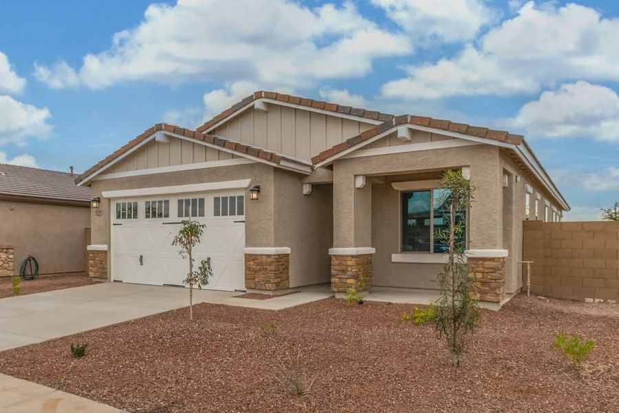 Front exterior of a new home in Avanti at Granite Vista, Waddell, AZ, highlighting curb appeal (Image 20).