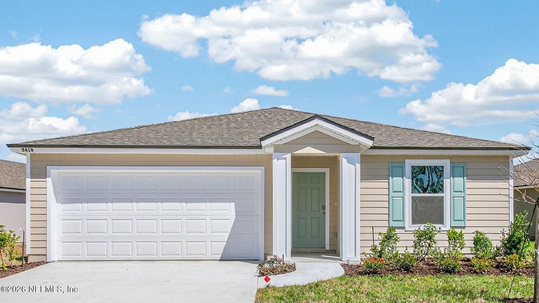 Front exterior of a new home in Copes Landing, Jacksonville, FL, highlighting curb appeal (Image 1). Front exterior of a new home in Copes Landing, Jacksonville, FL, highlighting curb appeal (Image 1).