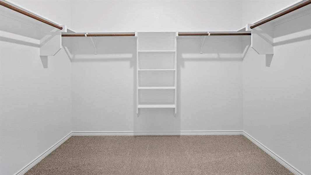 Spacious closet with light colored carpet