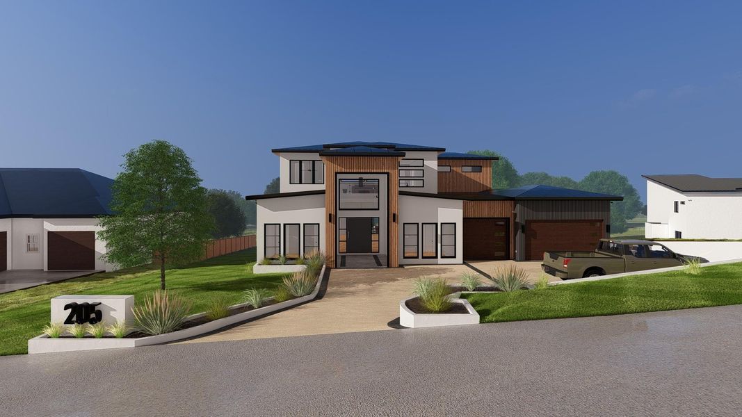 Front exterior of a new home in , Dripping Springs, TX, highlighting curb appeal (Image 11).