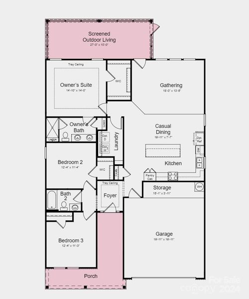 Main Floor Plan - Structural options added include: tray ceiling in the foyer and owner's bedroom, and extended screened patio