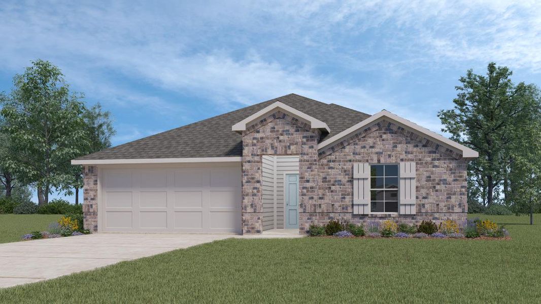 Front exterior of a new home in Rosenbusch Ranch, Leander, TX, highlighting curb appeal (Image 1). Front exterior of a new home in Rosenbusch Ranch, Leander, TX, highlighting curb appeal (Image 1).