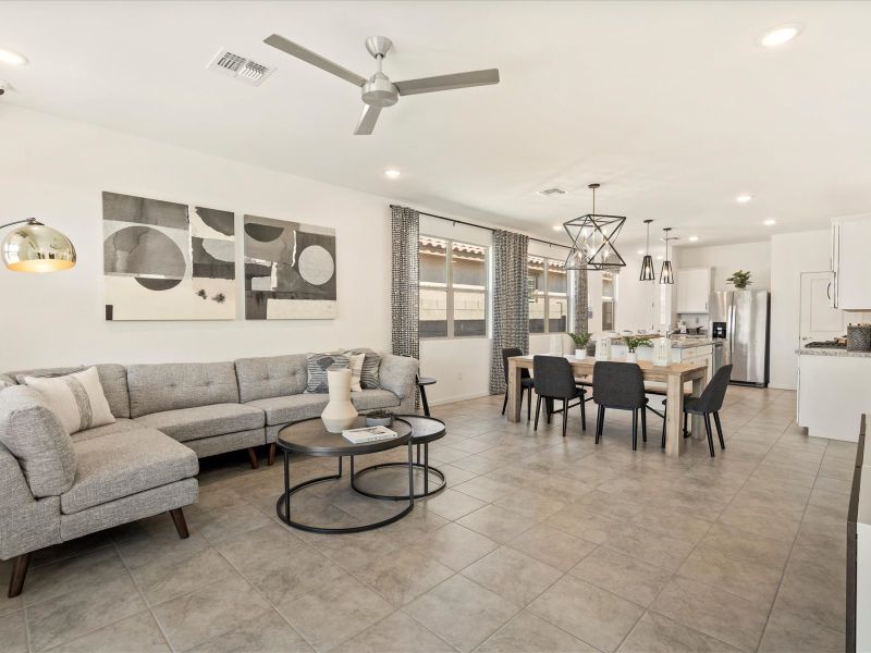 Living Room Shot of Bennett Floorplan modeled at Villas at The Lakes at Rancho El Dorado