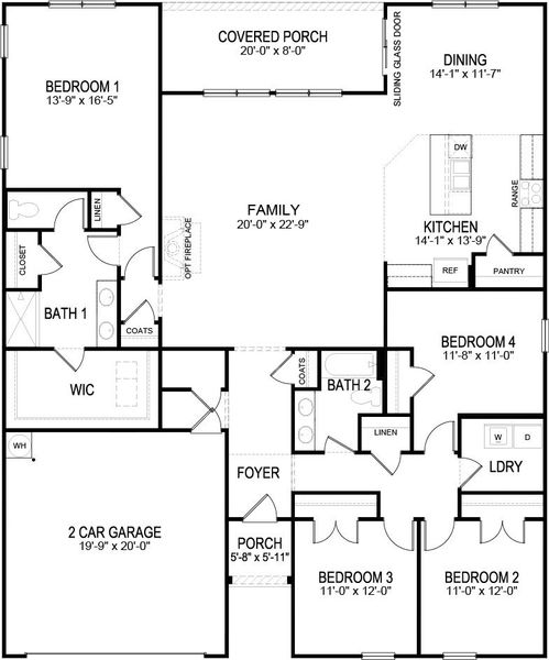 2D floor plan layout for the Denton by D.R. Horton in Sweet Briar, Ooltewah, TN (Image 3).