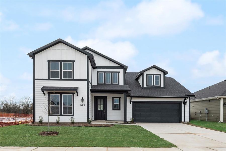 Front exterior of a new home in Creekside of Crowley, Crowley, TX, highlighting curb appeal (Image 20). Front exterior of a new home in Creekside of Crowley, Crowley, TX, highlighting curb appeal (Image 20).