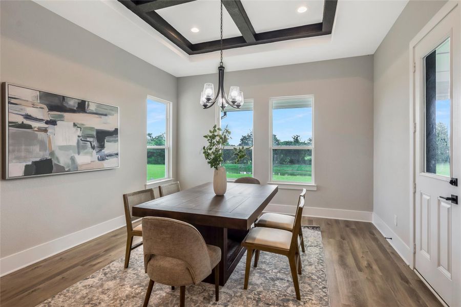 Breakfast nook, with decorative tray ceiling and room for a large table