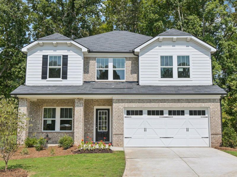 Representative exterior photo of a completed home built from the Brentwood by Meritage Homes in The Oaks at Dawson, Dawsonville, GA (Image 1).