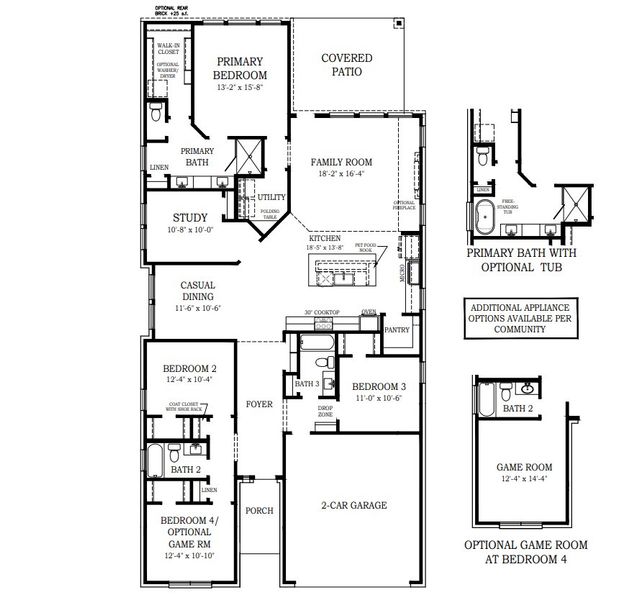 2D floor plan layout for the Hampton by Chesmar Homes in Lakes of Cane Island, Katy, TX (Image 4).