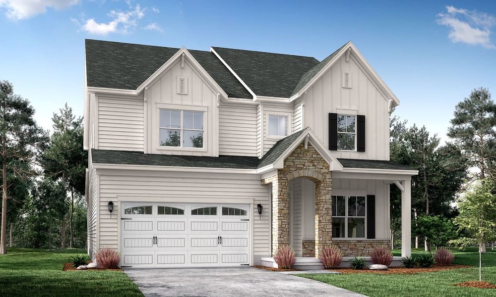 Representative exterior photo of a completed home built from the St Andrews with 3rd Floor Retreat by Greybrook Homes in Edmunds Farm, Clover, SC (Image 27).