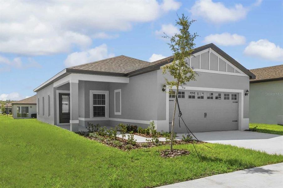 Front exterior of a new home in Gum Lake Preserve, Lake Alfred, FL, highlighting curb appeal (Image 16).