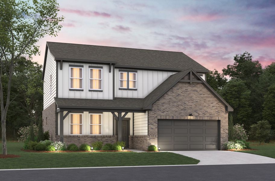 Front exterior of a new home in Easton Walk, Lawrenceville, GA, highlighting curb appeal (Image 1). Front exterior of a new home in Easton Walk, Lawrenceville, GA, highlighting curb appeal (Image 1).