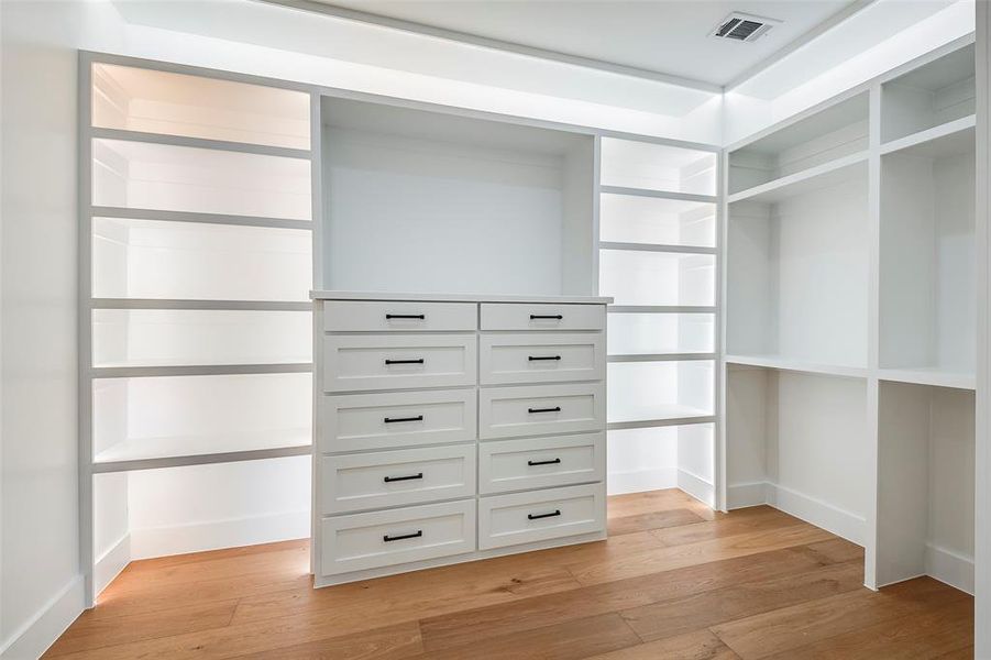 Spacious closet featuring light hardwood / wood-style flooring