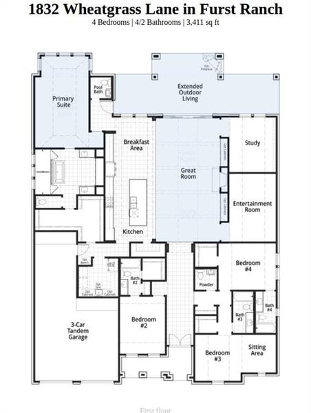 2D floor plan layout of this home in Furst Ranch, Flower Mound, TX (Image 2).