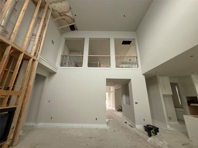 Family Room with Soaring Ceilings and Fireplace