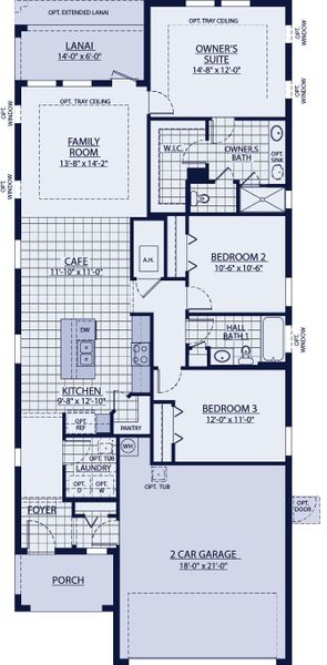 2D floor plan layout for the Flora by William Ryan Homes in The Sanctuary – Coastal Collection, Punta Gorda, FL (Image 4). 2D floor plan layout for the Flora by William Ryan Homes in The Sanctuary – Coastal Collection, Punta Gorda, FL (Image 4).