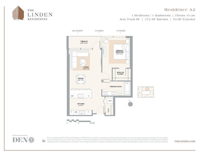 A2 Floor Plan featuring 1 bedroom & 1 bathroom. The spacious layout includes an open living and dining area, complemented by a modern kitchen with high-end appliances and an island for additional seating. This unit offers breathtaking views of downtown Austin, the Hill Country, and the UT Campus. Residents will also enjoy access to a full level of elevated amenities. A2 Floor Plan featuring 1 bedroom & 1 bathroom. The spacious layout includes an open living and dining area, complemented by a modern kitchen with high-end appliances and an island for additional seating. This unit offers breathtaking views of downtown Austin, the Hill Country, and the UT Campus. Residents will also enjoy access to a full level of elevated amenities.