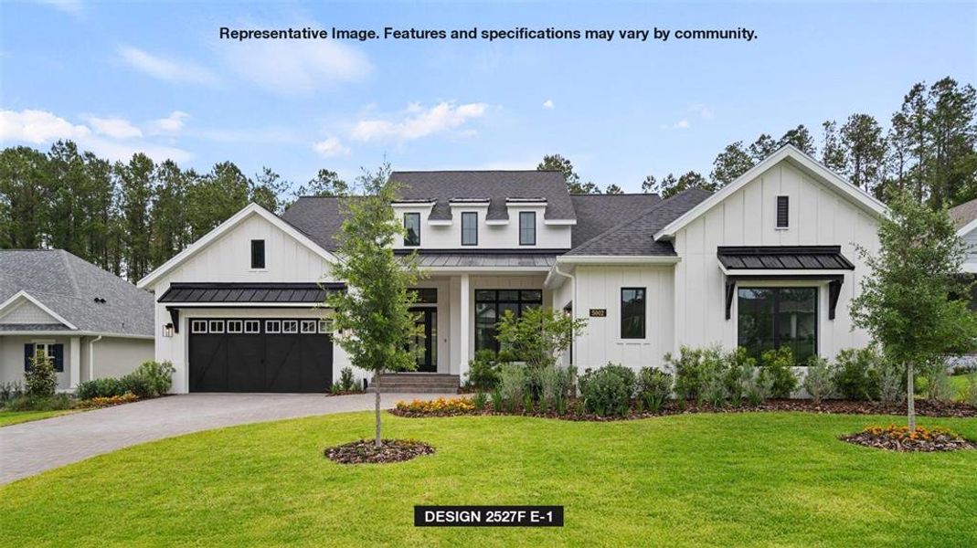 Front exterior of a new home in Southern Hills 65', Brooksville, FL, highlighting curb appeal (Image 1).
