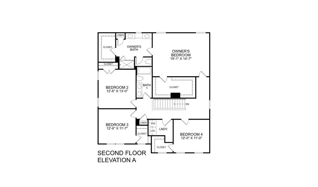 2D floor plan layout for the Hudson by Ryan Homes in Carolina Crofts, Greenville, NC (Image 3).