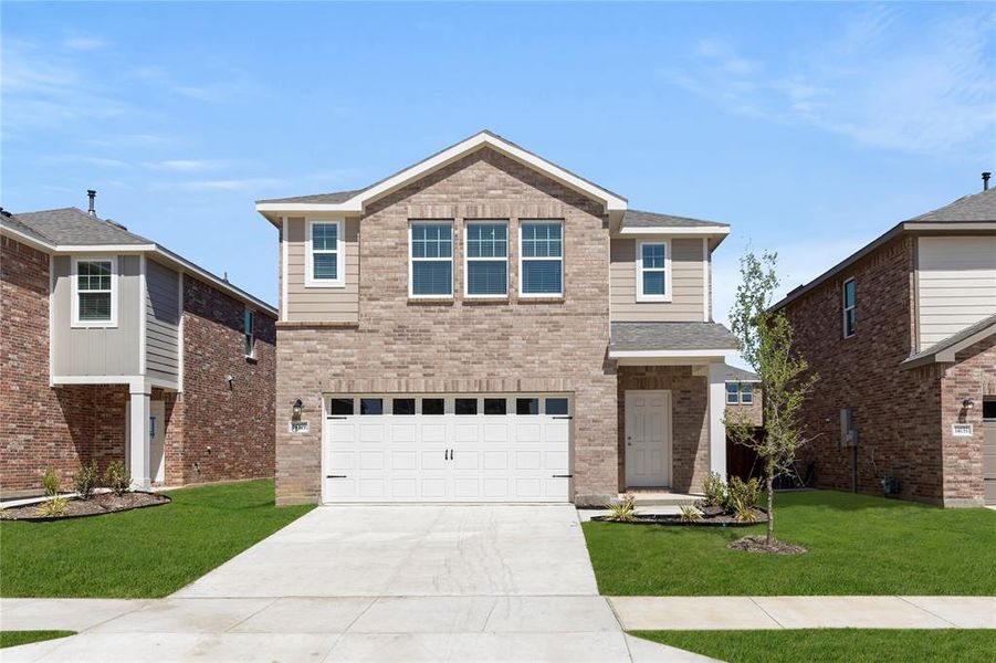 Front exterior of a new home in Creekview Fossil Ridge, Pilot Point, TX, highlighting curb appeal (Image 1). Front exterior of a new home in Creekview Fossil Ridge, Pilot Point, TX, highlighting curb appeal (Image 1).