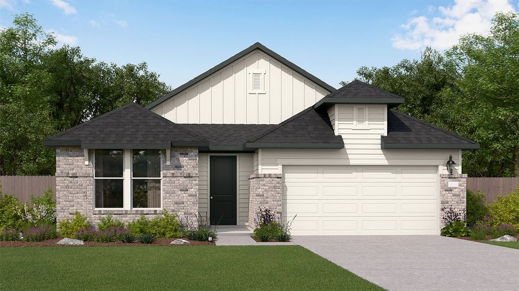 Representative exterior photo of a completed home built from the Wyatt by New Home Co. in The Residences Collection at Oakberry Trails, Waller, TX (Image 1). Representative exterior photo of a completed home built from the Wyatt by New Home Co. in The Residences Collection at Oakberry Trails, Waller, TX (Image 1).