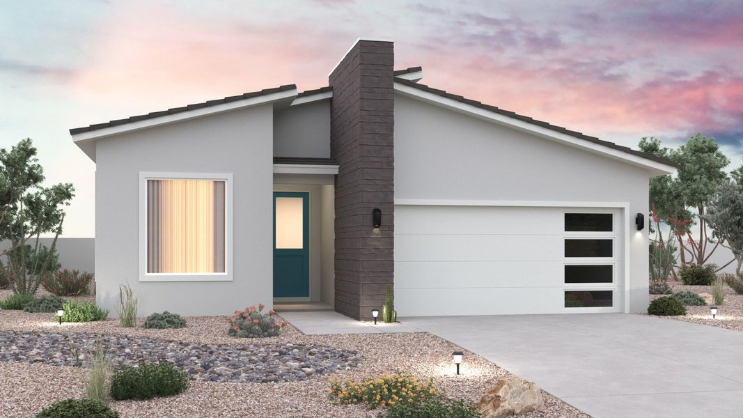 Representative exterior photo of a completed home built from the Acacia II by Brightland Homes in Teravalis, Buckeye, AZ (Image 4). Representative exterior photo of a completed home built from the Acacia II by Brightland Homes in Teravalis, Buckeye, AZ (Image 4).