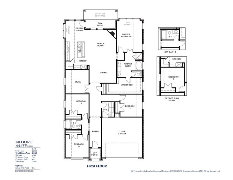 2D floor plan layout for the Kilgore - 4447F by Shaddock Homes in Fields - 50' Lots, Frisco, TX (Image 3).